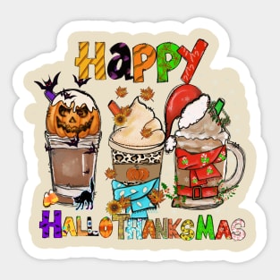 Happy HalloThanksMas Halloween Thanksgiving Christmas Design Sticker